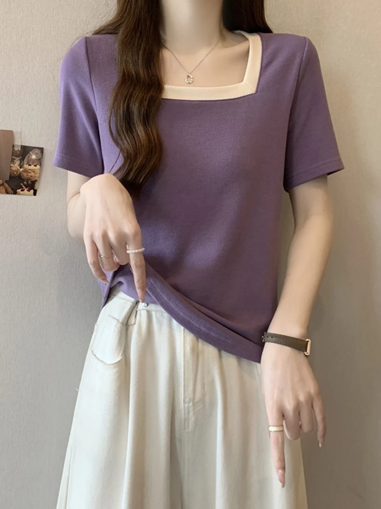 Chic Short Sleeve T-Shirt Women's Summer plus Size Square Collar Slimming Top Belly Covering Stylish Cute Small Shirt
Chic Short Sleeve T-Shirt Women's Summer plus Size Square Collar Slimming Top Belly Covering Stylish Cute Small Shirt