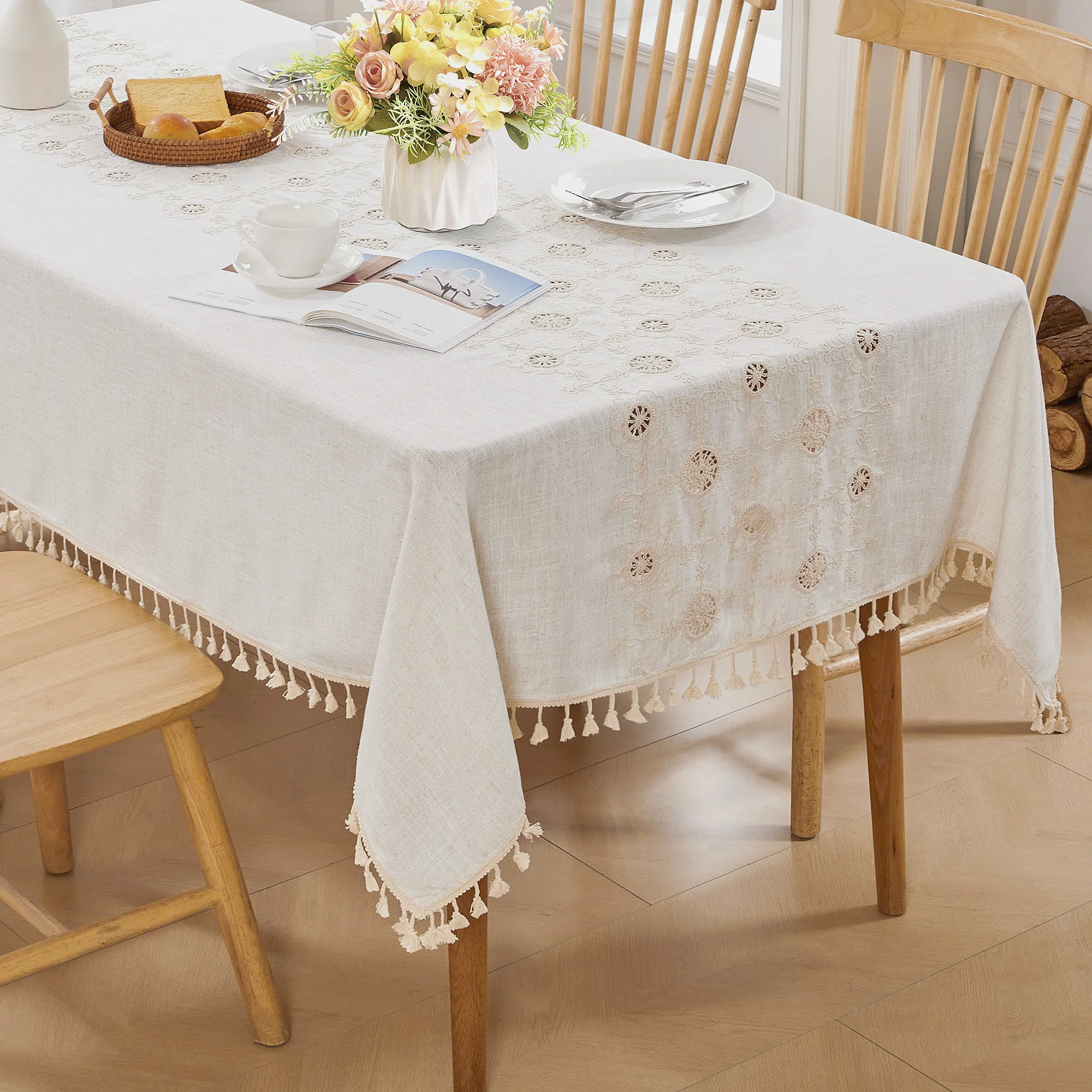 Deconovo 1 Piece Waterproof Table Cover Linen Look Fabric with 3D Floral Embroidery, Boho Sunflower Hollow Design Dining Table Protector
Deconovo 1 Piece Waterproof Table Cover Linen Look Fabric with 3D Floral Embroidery, Boho Sunflower Hollow Design Dining Table Protector