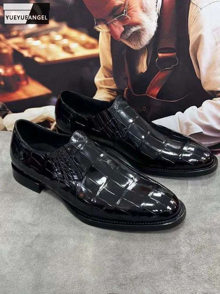 Business Work Mens Crocodile Leather Formal Shoes Genuine Leather Slip On Round Toe Low Cut Versatile Wedding Party Dress Shoes
Business Work Mens Crocodile Leather Formal Shoes Genuine Leather Slip On Round Toe Low Cut Versatile Wedding Party Dress Shoes