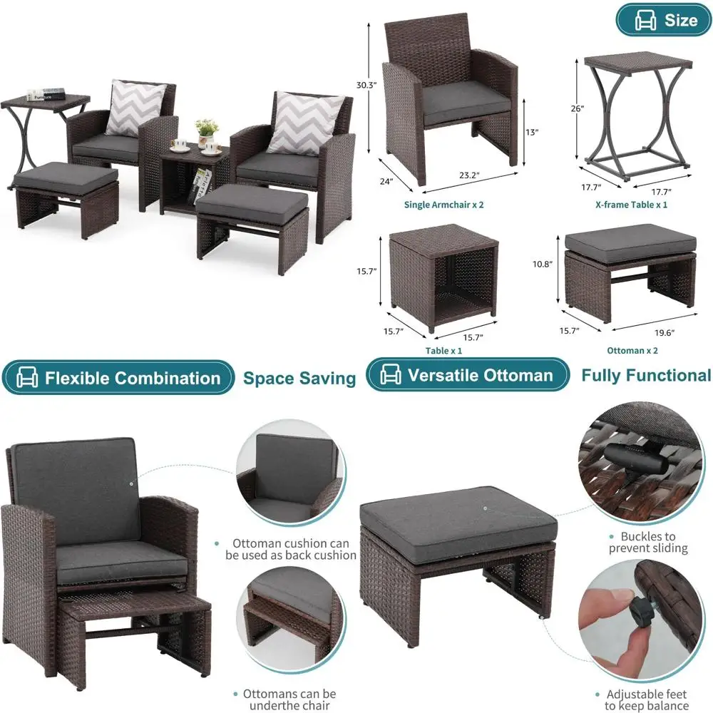 6-Piece All-Weather Wicker Patio Furniture Set with Space-Saving Ottoman and Nesting Resin Chairs for Balcony
6-Piece All-Weather Wicker Patio Furniture Set with Space-Saving Ottoman and Nesting Resin Chairs for Balcony