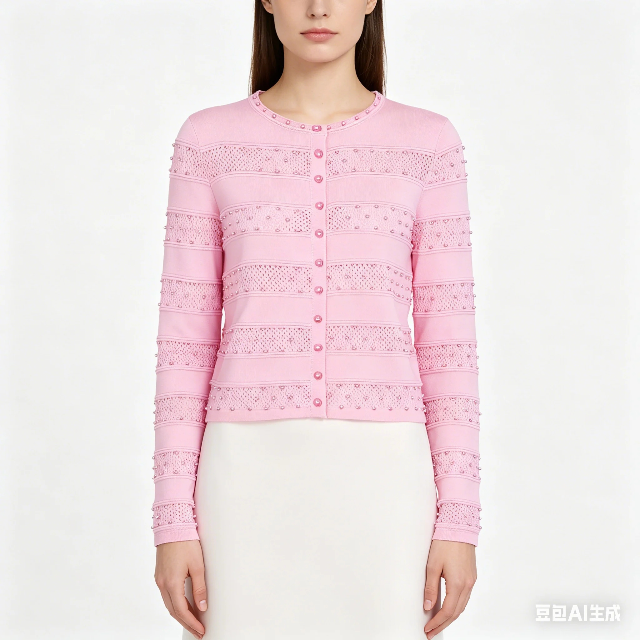 High-End Quality Spring Autumn Women Nail Pearl Knitted Round Neck Top Cardigan Jacket Fashion Temperament Commuter Wear
High-End Quality Spring Autumn Women Nail Pearl Knitted Round Neck Top Cardigan Jacket Fashion Temperament Commuter Wear