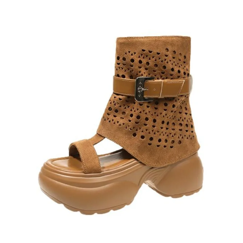 7cm Fashion Woman Summer Cool Boots Round Toe Peep Toe Spicy Girl Mid-calf Hollow Boots Thick Heel Belt Buckle Punk Rock Shoes
7cm Fashion Woman Summer Cool Boots Round Toe Peep Toe Spicy Girl Mid-calf Hollow Boots Thick Heel Belt Buckle Punk Rock Shoes