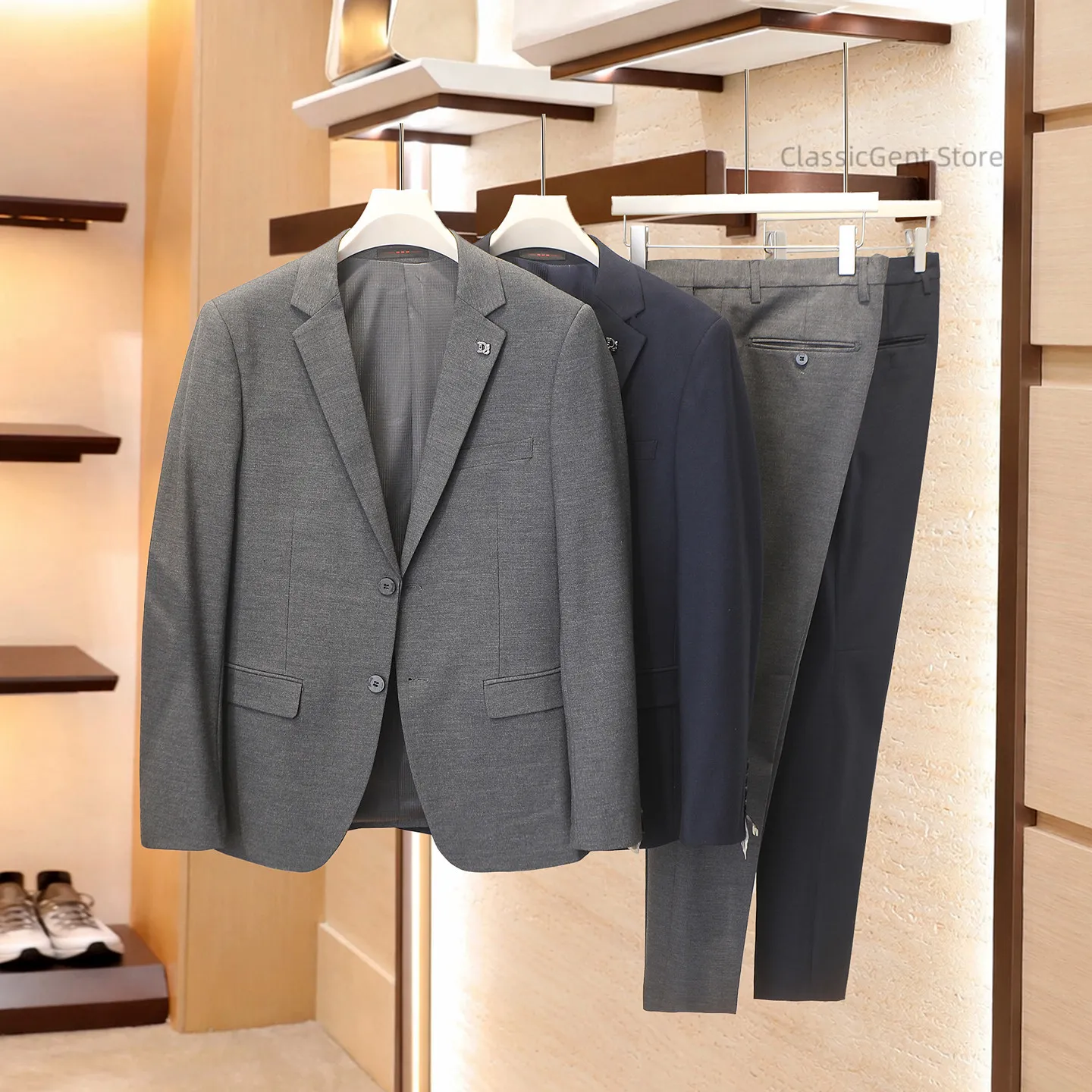 Men's business commute elegant and supple elastic wool suit pants suit two-piece suit
Men's business commute elegant and supple elastic wool suit pants suit two-piece suit