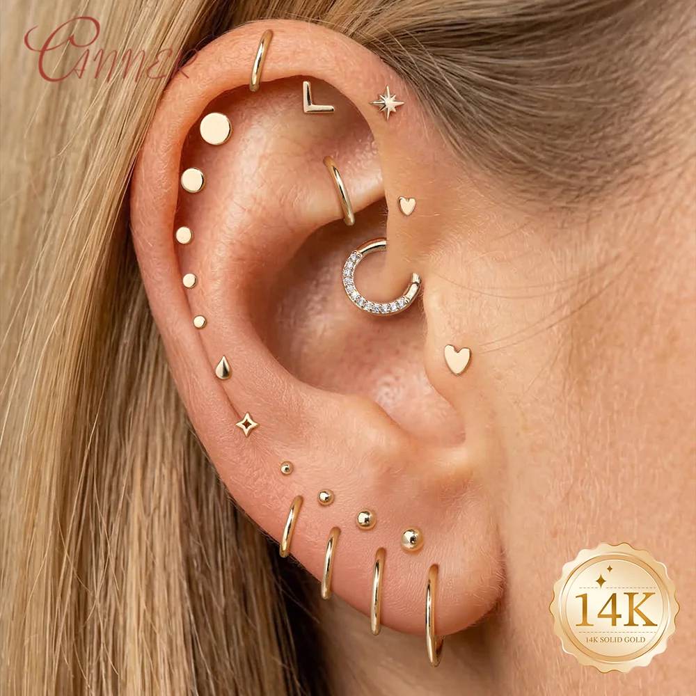 CANNER 14K Solid Gold Classic Glossy Heart/Round/Star Piercing Earrings For Women Multi-size Mini Wedding Bridal Luxury Jewelry
CANNER 14K Solid Gold Classic Glossy Heart/Round/Star Piercing Earrings For Women Multi-size Mini Wedding Bridal Luxury Jewelry