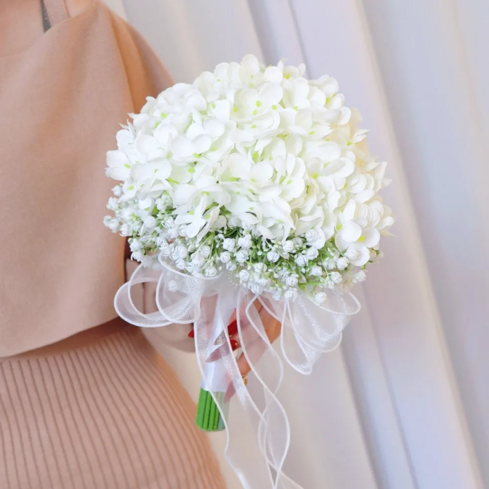 White 꽃다발 Artificial Baby's Breath Hydrangea Bouquet with Pearl Ribbon Bridal Bouquet for Wedding Accessories
White 꽃다발 Artificial Baby's Breath Hydrangea Bouquet with Pearl Ribbon Bridal Bouquet for Wedding Accessories
