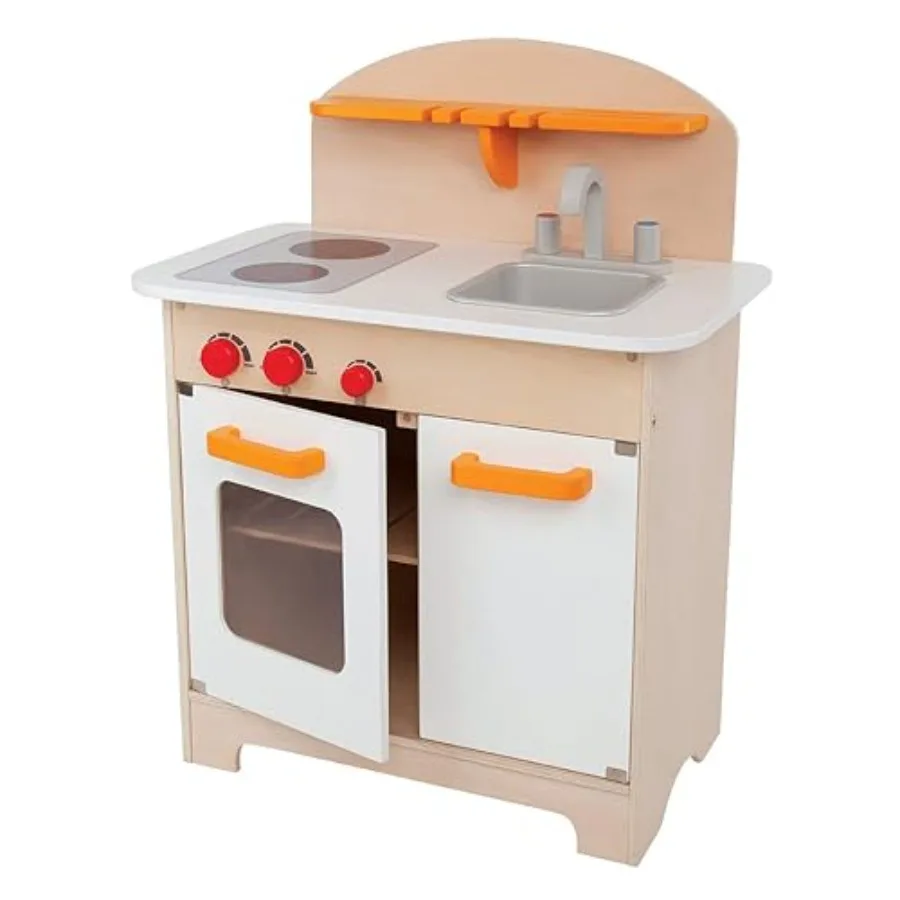 Pretend play kitchen set for kids: wooden construction, red color, realistic sink stove baking oven cabinet turnable knobs and
Pretend play kitchen set for kids: wooden construction, red color, realistic sink stove baking oven cabinet turnable knobs and