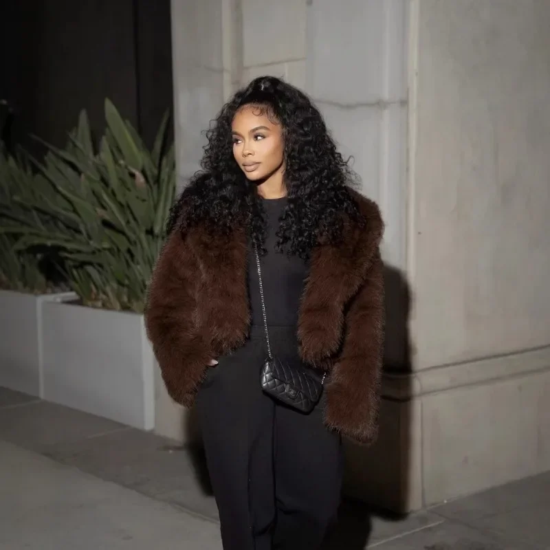 Dark Coffee Faux Fur Short Coat Women Fluffy Lapel Long Sleeve Warm Thick Loose Jacket 2025 Fashion Winter Top Women Clothing
Dark Coffee Faux Fur Short Coat Women Fluffy Lapel Long Sleeve Warm Thick Loose Jacket 2025 Fashion Winter Top Women Clothing