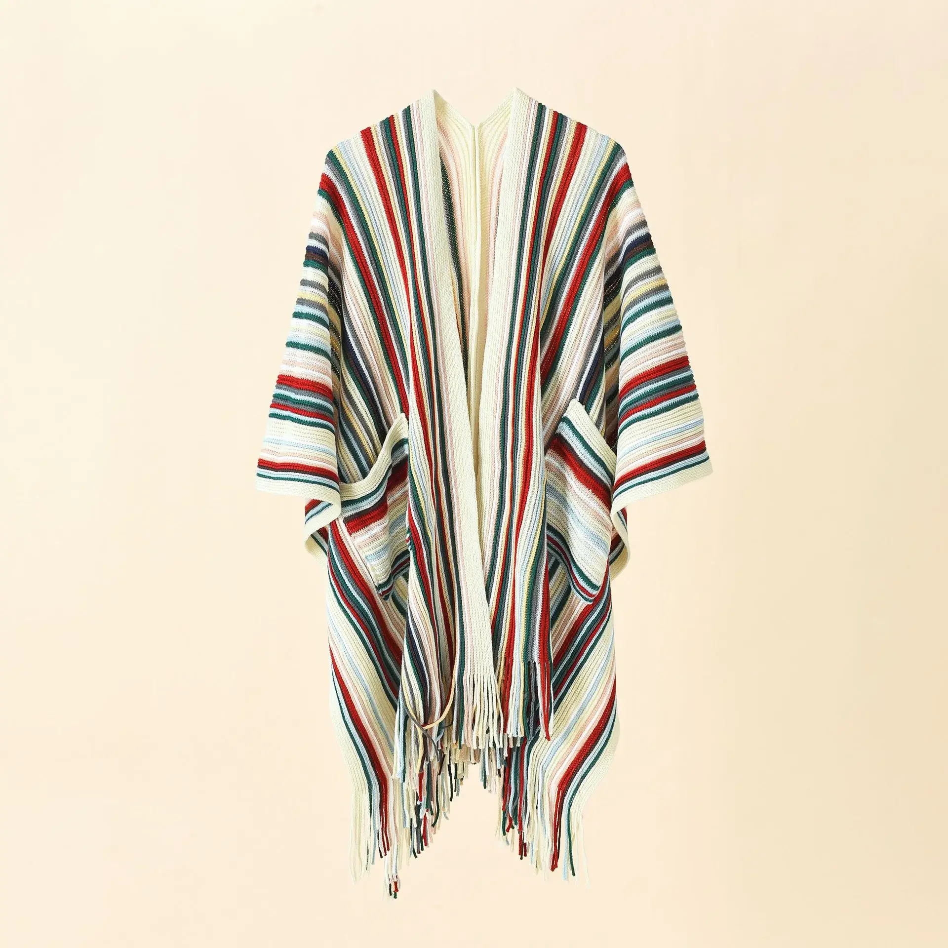 2024 Summer New Knitted Pocket Color Stripe Warm Female Cloak Women Shawl Lady Sunscreen Sandy Beach Poncho Capes Khaki
2024 Summer New Knitted Pocket Color Stripe Warm Female Cloak Women Shawl Lady Sunscreen Sandy Beach Poncho Capes Khaki