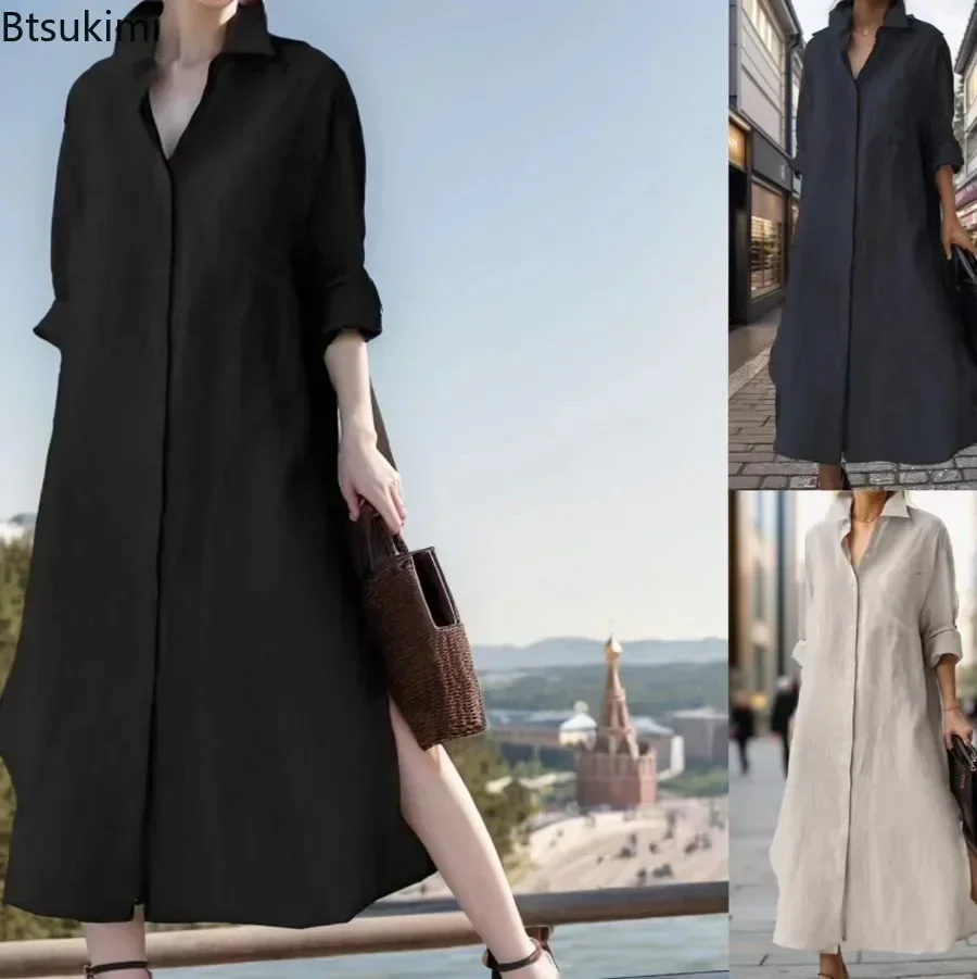 2025 Women's Elegant Cotton Linen Long Dresses Fashion Casual Side Slit Shirt Dress Women Vintage Solid A-Line Dress Loose Robes
2025 Women's Elegant Cotton Linen Long Dresses Fashion Casual Side Slit Shirt Dress Women Vintage Solid A-Line Dress Loose Robes