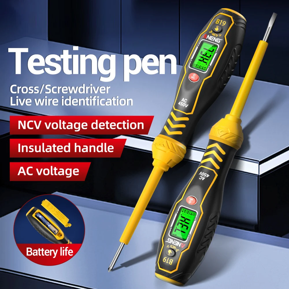 ANENG B19 Digital Voltmeter Smart Measuring Pen With LCD Backlight Circuit Detection On/off NCV Safety Voltage Tester AC11V-450V
ANENG B19 Digital Voltmeter Smart Measuring Pen With LCD Backlight Circuit Detection On/off NCV Safety Voltage Tester AC11V-450V