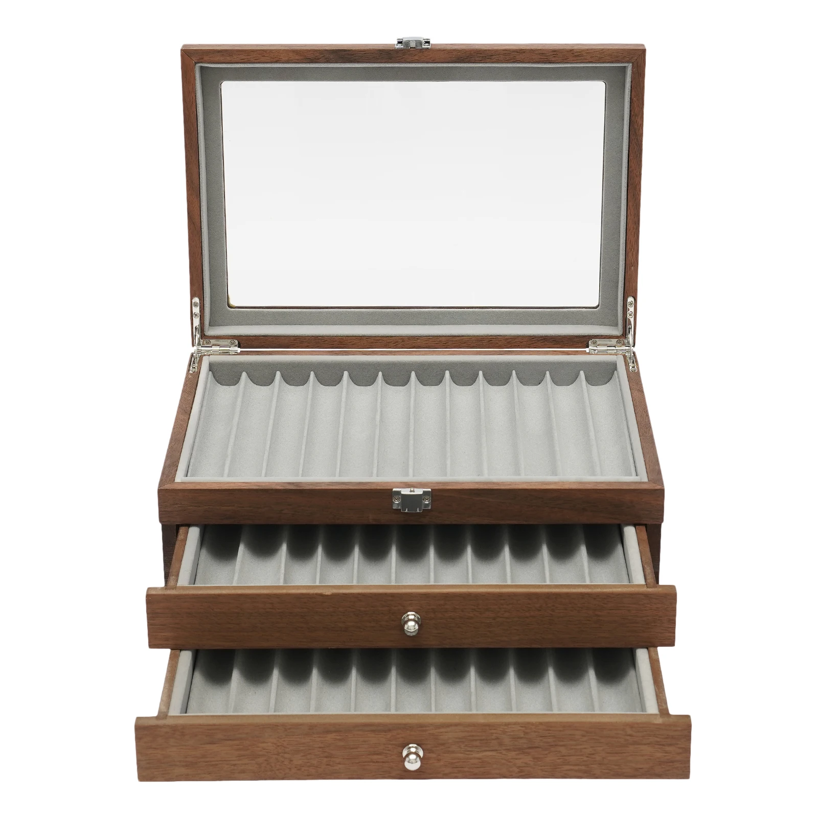 3-Tier Vintage Walnut Pen Box 34 Slot Large Capacity Velvet Lining & Glass Lid Great for Pen Storage Display 12.2*7.87*4.9in
3-Tier Vintage Walnut Pen Box 34 Slot Large Capacity Velvet Lining & Glass Lid Great for Pen Storage Display 12.2*7.87*4.9in