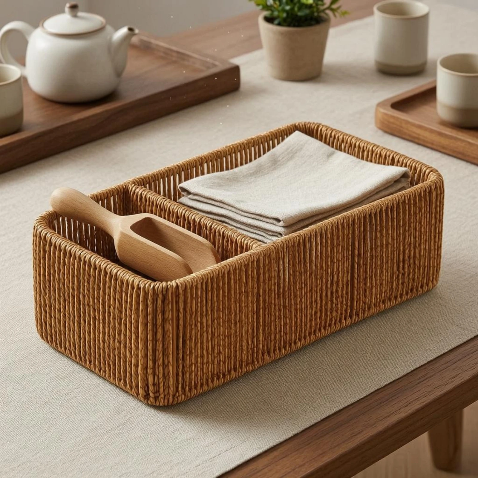 Woven Desktop Storage Box Uncovered Top Rattan Desk Organizer Rattan Storage Box Compartment Design Divided Basket Compact
Woven Desktop Storage Box Uncovered Top Rattan Desk Organizer Rattan Storage Box Compartment Design Divided Basket Compact