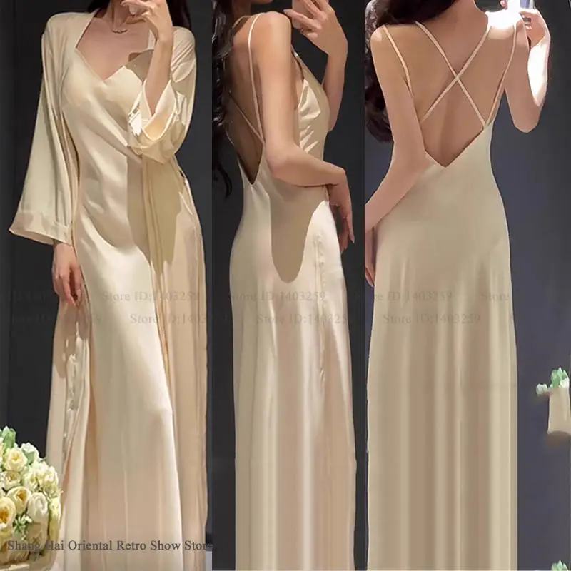 New Female 2PCS Long Robe Nightgown Sleepwear Set Backless Suspender Nightdress Lingerie Elegant SEXY Home Dress Loungewear
New Female 2PCS Long Robe Nightgown Sleepwear Set Backless Suspender Nightdress Lingerie Elegant SEXY Home Dress Loungewear