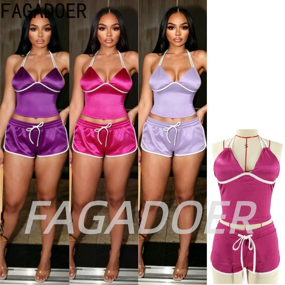 FAGADOER Casual Shorts 2 Piece Suits Halter Crop Tops + Lace-up Shorts Sets Women Summer Solid Street Home Outfits (chest Pad)
FAGADOER Casual Shorts 2 Piece Suits Halter Crop Tops + Lace-up Shorts Sets Women Summer Solid Street Home Outfits (chest Pad)