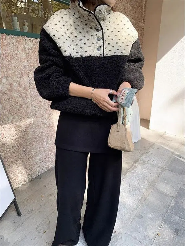 Loose Long Sleeve Sweatshirt Polka Dot Color Block Fleece Stand Collar Women's Trendy Winter Jacket Polyester Fabric
Loose Long Sleeve Sweatshirt Polka Dot Color Block Fleece Stand Collar Women's Trendy Winter Jacket Polyester Fabric