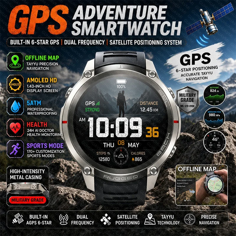 New Original Men Outdoor Adventure Sports Smart Watch GPS Offline Map Compass 5ATM Waterproof Bluetooth Call Military Smartwatch
New Original Men Outdoor Adventure Sports Smart Watch GPS Offline Map Compass 5ATM Waterproof Bluetooth Call Military Smartwatch