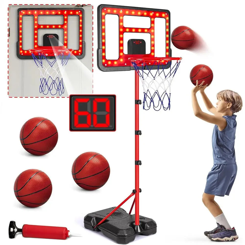 Adjustable Height Kids Basketball Hoop, 3.5 to 6.2 Feet, Indoor/Outdoor with Scoreboard & LED, Ideal for Ages 3-8
Adjustable Height Kids Basketball Hoop, 3.5 to 6.2 Feet, Indoor/Outdoor with Scoreboard & LED, Ideal for Ages 3-8