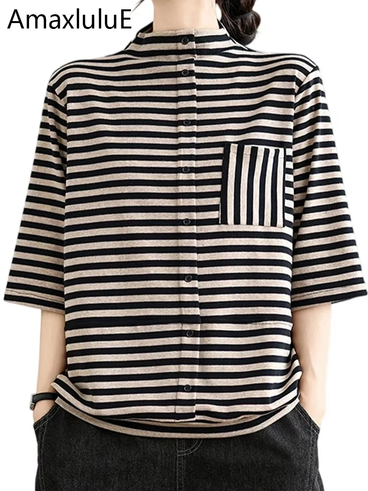 AmaxluluE Luxury Clothes Womens Summer Fashion Striped Turtleneck Tshirts Ladies Casual Loose Cotton Tops Vintage Classic Tees
AmaxluluE Luxury Clothes Womens Summer Fashion Striped Turtleneck Tshirts Ladies Casual Loose Cotton Tops Vintage Classic Tees