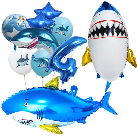 4D Ball Cute Blue Shark Balloons Stereoscopic Aluminum Film Balloon Kids Birthday Marine Life Shark Themed Party Decoration