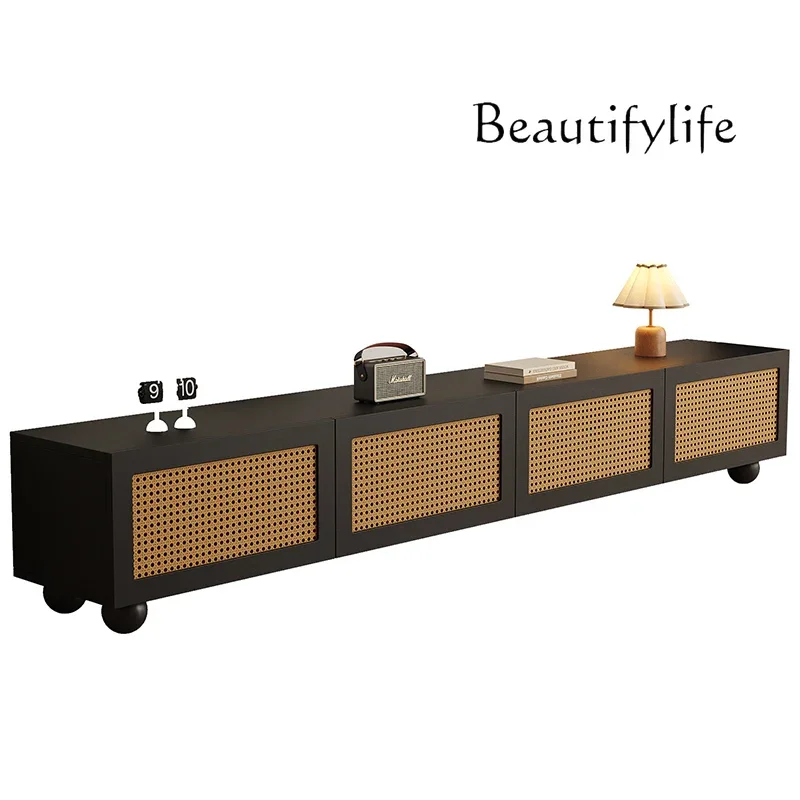 Solid wood retro rattan TV cabinet high-end small apartment black living room French TV cabinet
Solid wood retro rattan TV cabinet high-end small apartment black living room French TV cabinet