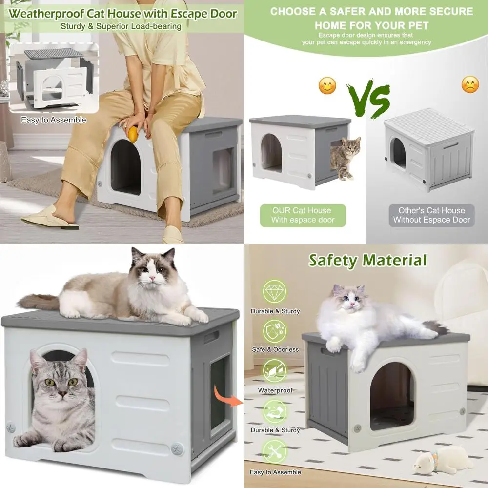 Всепогодный уличный и домашний укрытие для кошек с аварийным выходом, прочный домик для кошек, щенков и кроликов – простая сборка
Всепогодный уличный и домашний укрытие для кошек с аварийным выходом, прочный домик для кошек, щенков и кроликов – простая сборка