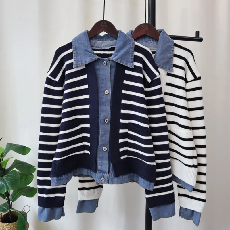 Women Cardigan Sweaters V Neck Denim Work Striped Jumpers Y2k Streetwear Elegant Turn Down Collar Open Stith Autumn Winter
Women Cardigan Sweaters V Neck Denim Work Striped Jumpers Y2k Streetwear Elegant Turn Down Collar Open Stith Autumn Winter