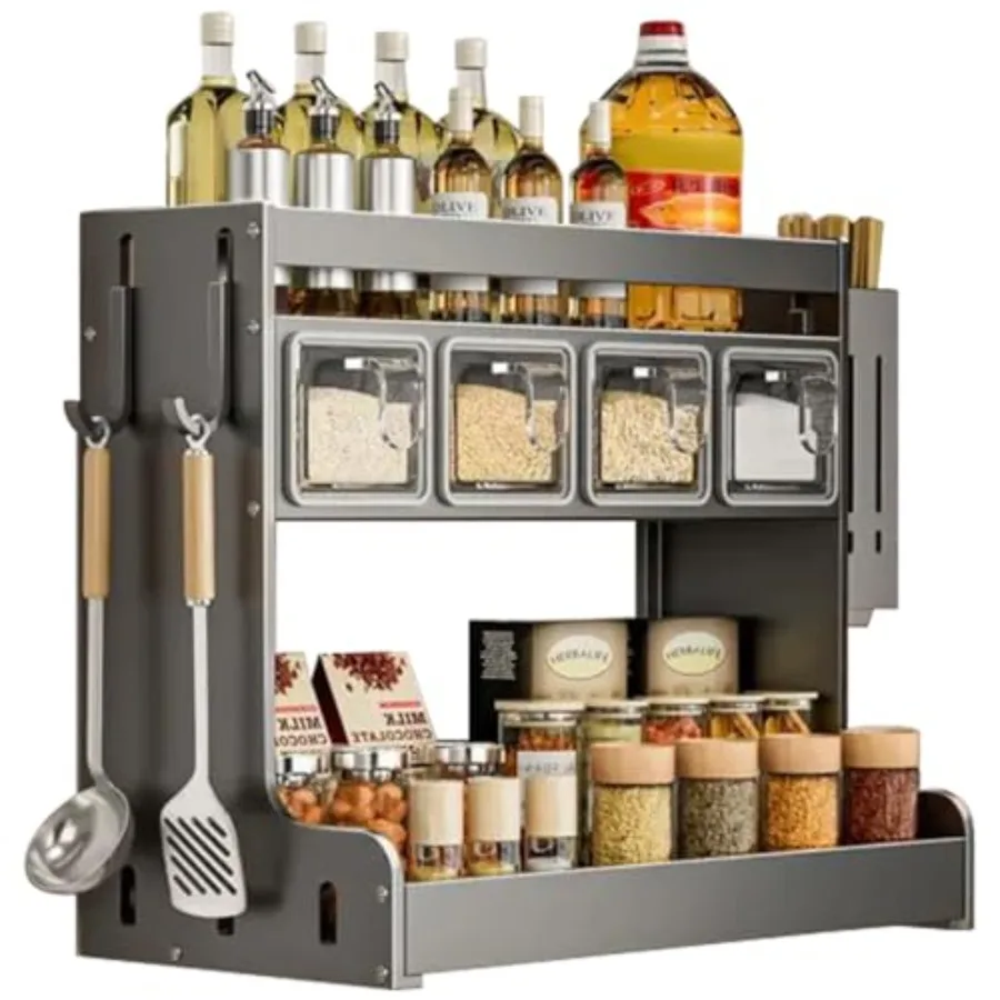 Kitchen Seasoning Shelf Spice Rack Wall Mount with Hooks and Utensil Holder Hanging Seasoning Box Shelf Seasoning Jar Organizer
Kitchen Seasoning Shelf Spice Rack Wall Mount with Hooks and Utensil Holder Hanging Seasoning Box Shelf Seasoning Jar Organizer