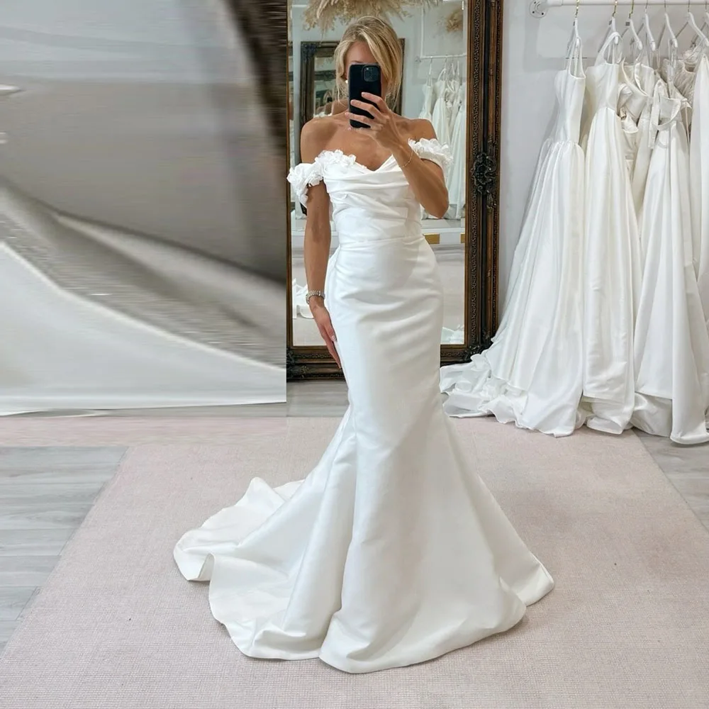 Eightale Vintage Wedding Dress Off the Shoulder Customized Ivory Satin Bridal Gown Bride Party Dress with Detachable Skirt
Eightale Vintage Wedding Dress Off the Shoulder Customized Ivory Satin Bridal Gown Bride Party Dress with Detachable Skirt
