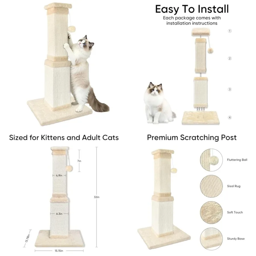 Cat Scratching Post for Large Cats, Cat Scratcher for Indoor Cats Adults, Sturdy Sisal Scratch Post to Protect Furniture, 32 In
Cat Scratching Post for Large Cats, Cat Scratcher for Indoor Cats Adults, Sturdy Sisal Scratch Post to Protect Furniture, 32 In