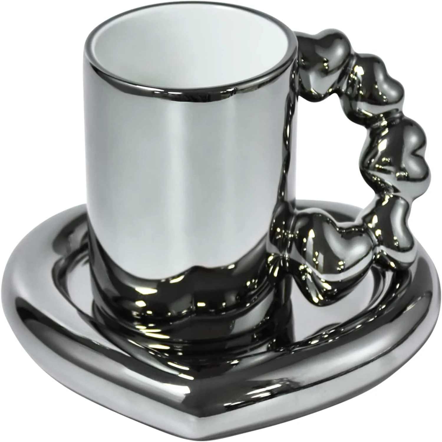 Creative Lavender Purple Ceramic Coffee Mug with Saucer Set, Cute Love Heart Shape Design Electroplated Cup with Gourd Handle, 1
Creative Lavender Purple Ceramic Coffee Mug with Saucer Set, Cute Love Heart Shape Design Electroplated Cup with Gourd Handle, 1