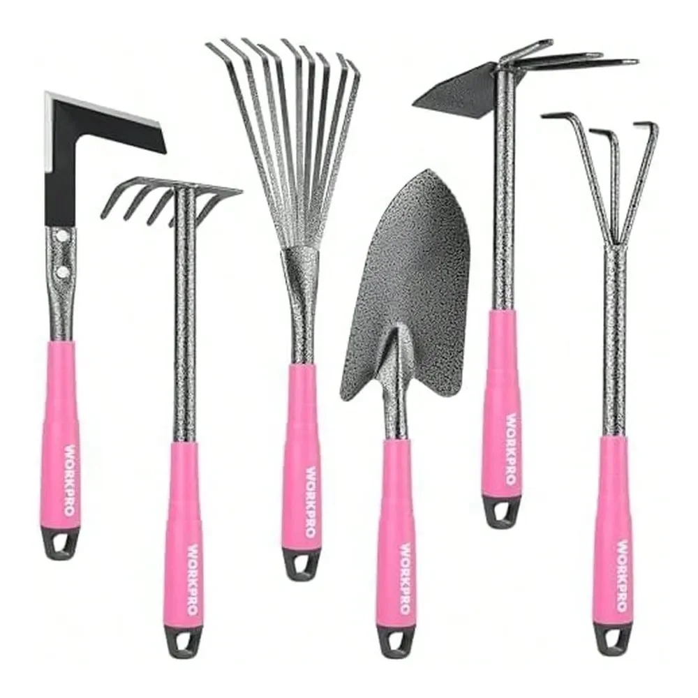 6Piece Garden Tool Set, Heavy Duty Gardening Hand Tools With Soft Rubber Handle, Including Trowel, Rakes, 2In1 And Crack Weeder
6Piece Garden Tool Set, Heavy Duty Gardening Hand Tools With Soft Rubber Handle, Including Trowel, Rakes, 2In1 And Crack Weeder