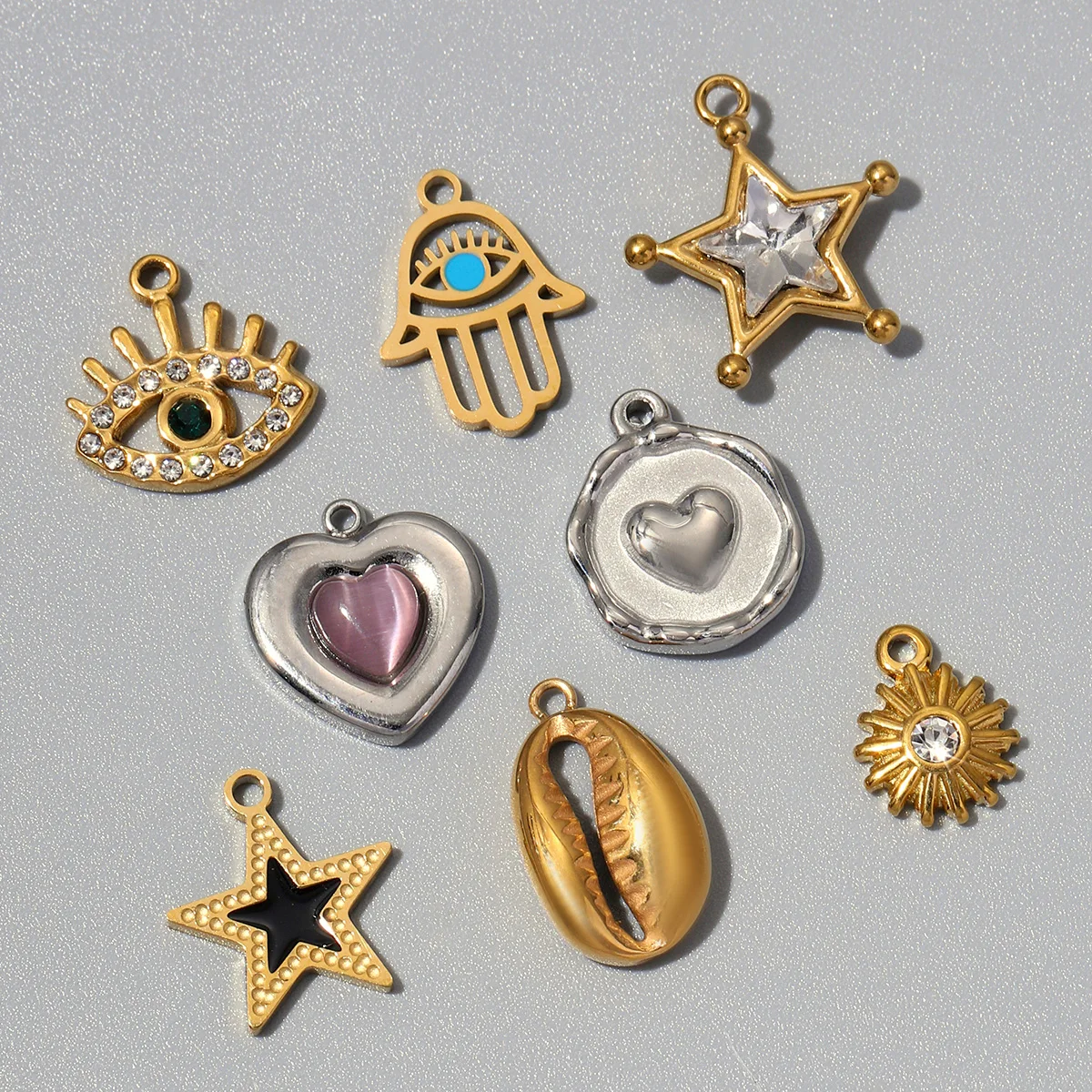 3pcs/Lot Stainless Steel Croissant Cross Angel DIY Charms Evil Eye Sun Rose Necklace Pendants Woman Love Heart Jewelry Wholesale
3pcs/Lot Stainless Steel Croissant Cross Angel DIY Charms Evil Eye Sun Rose Necklace Pendants Woman Love Heart Jewelry Wholesale