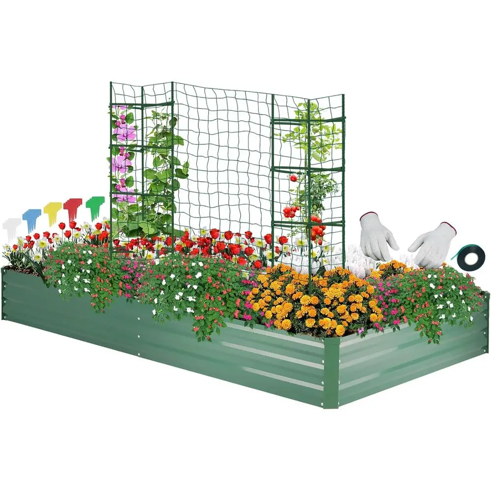 Raised Garden Bed for Vegetables, Herbs, and Flowers, Metal Kit with Tomato Cages, Gloves, Trellis, Labels, and Plant Ties, Gree
Raised Garden Bed for Vegetables, Herbs, and Flowers, Metal Kit with Tomato Cages, Gloves, Trellis, Labels, and Plant Ties, Gree