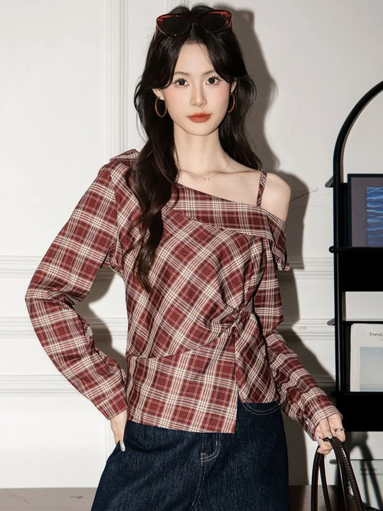 Новая женская блузка в клетку с рюшами, винтажная, с открытыми плечами, с длинным рукавом, приталенная, в корейском стиле, повседневная, ретро, элегантный дизайн, топ
Новая женская блузка в клетку с рюшами, винтажная, с открытыми плечами, с длинным рукавом, приталенная, в корейском стиле, повседневная, ретро, элегантный дизайн, топ
