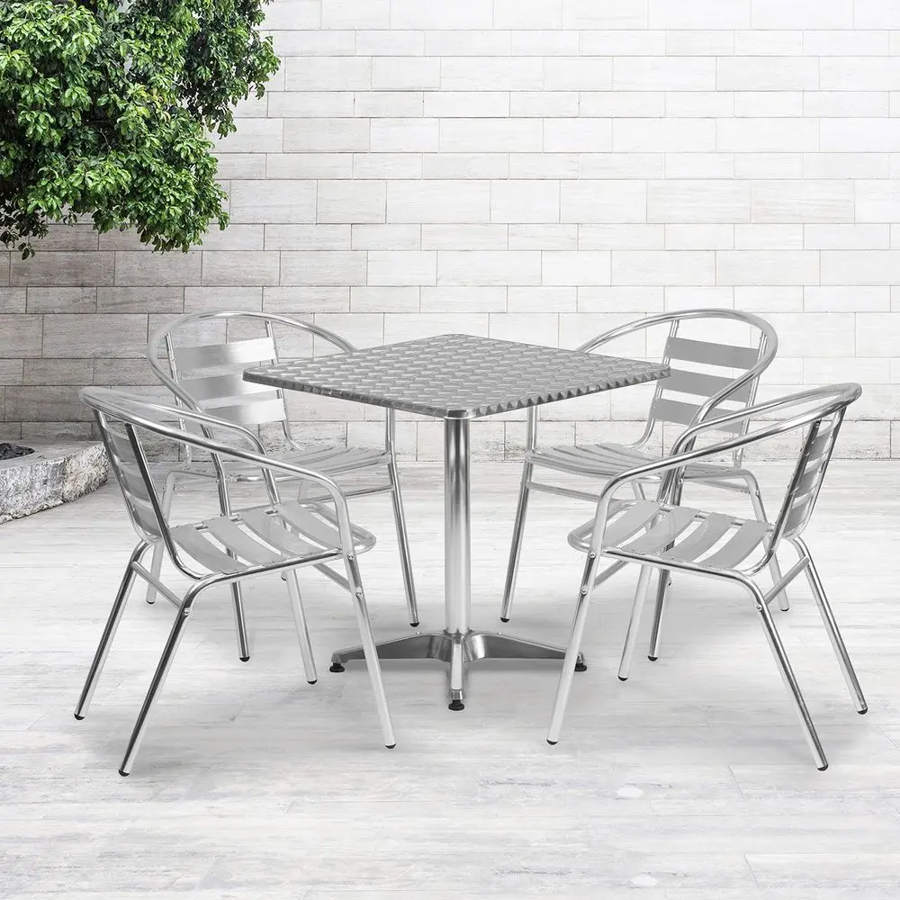 27.5 Square Aluminum Table Set with 4 Slat Back Chairs
27.5 Square Aluminum Table Set with 4 Slat Back Chairs