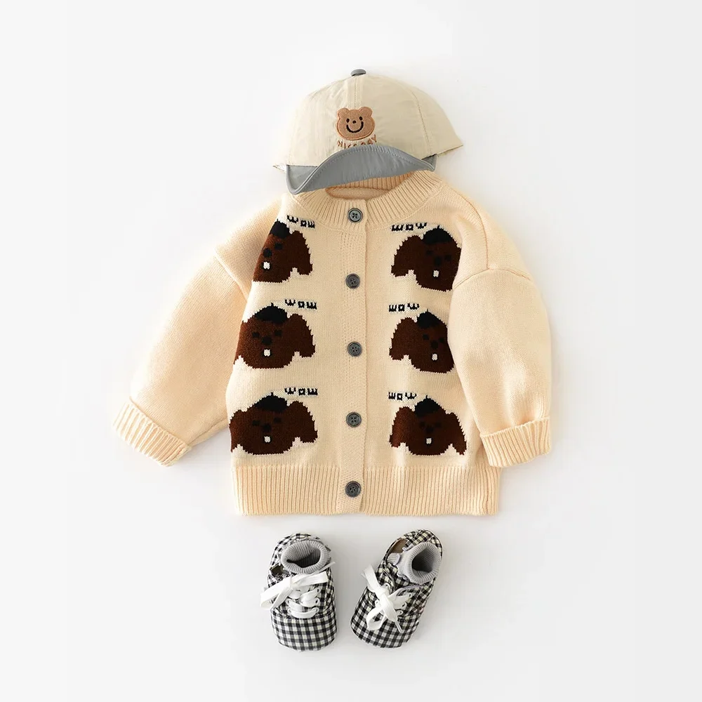 0-3Y Baby Knitted Cardigan Crew Neck Infant Toddler Sweater with Cartoon Dog Pattern Autumn Soft Knit Outerwear for Boys Girls
0-3Y Baby Knitted Cardigan Crew Neck Infant Toddler Sweater with Cartoon Dog Pattern Autumn Soft Knit Outerwear for Boys Girls