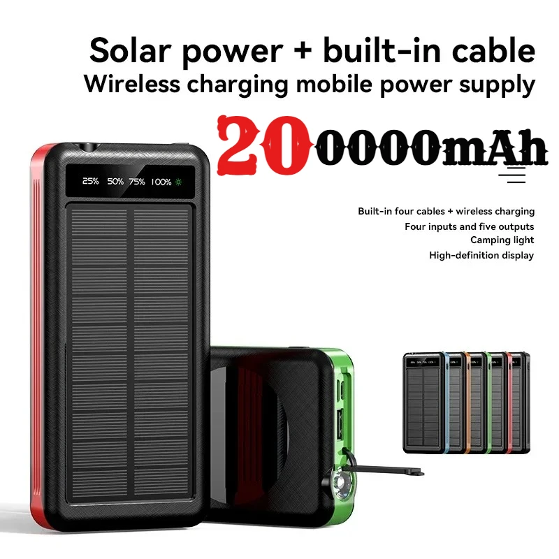 200000 мАч аккумулятор на солнечной батарее, беспроводная быстрая зарядка, большая емкость, мобильное питание, два USB, 4 кабеля для IPhone, Samsung
200000 мАч аккумулятор на солнечной батарее, беспроводная быстрая зарядка, большая емкость, мобильное питание, два USB, 4 кабеля для IPhone, Samsung