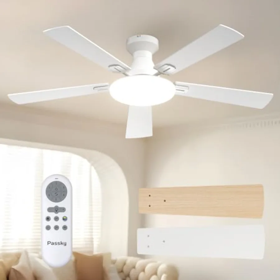 Bedroom ceiling fan with lights, white flush mount 52 inch low profile farmhouse fan, reversible 3CCT dimmable, noiseless DC mo
Bedroom ceiling fan with lights, white flush mount 52 inch low profile farmhouse fan, reversible 3CCT dimmable, noiseless DC mo