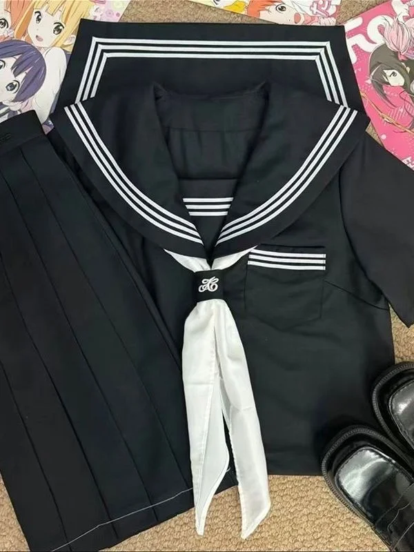 Original Sailor Suit Jk Uniform Short Sleeve Black Basic Summer Student Set Women's Fashion Ensemble Breathable Polyester
Original Sailor Suit Jk Uniform Short Sleeve Black Basic Summer Student Set Women's Fashion Ensemble Breathable Polyester