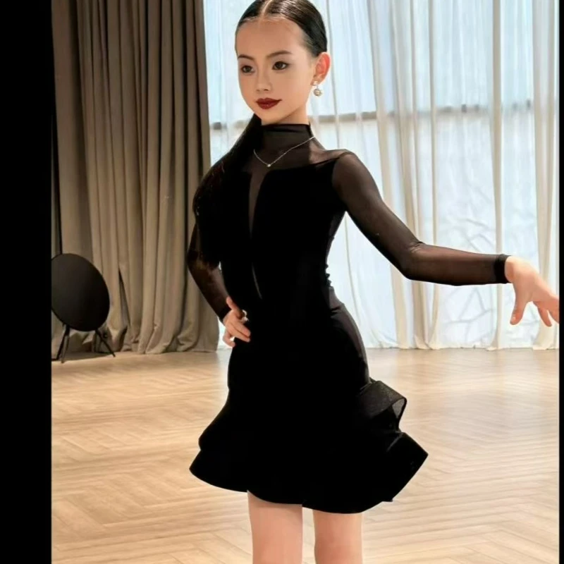 Swing Dress for Black Latin Dance Girls High Neck Long Sleeve Mesh 2Pcs Skirt Chird Cha Cha Rumba Training Performance Costume
Swing Dress for Black Latin Dance Girls High Neck Long Sleeve Mesh 2Pcs Skirt Chird Cha Cha Rumba Training Performance Costume
