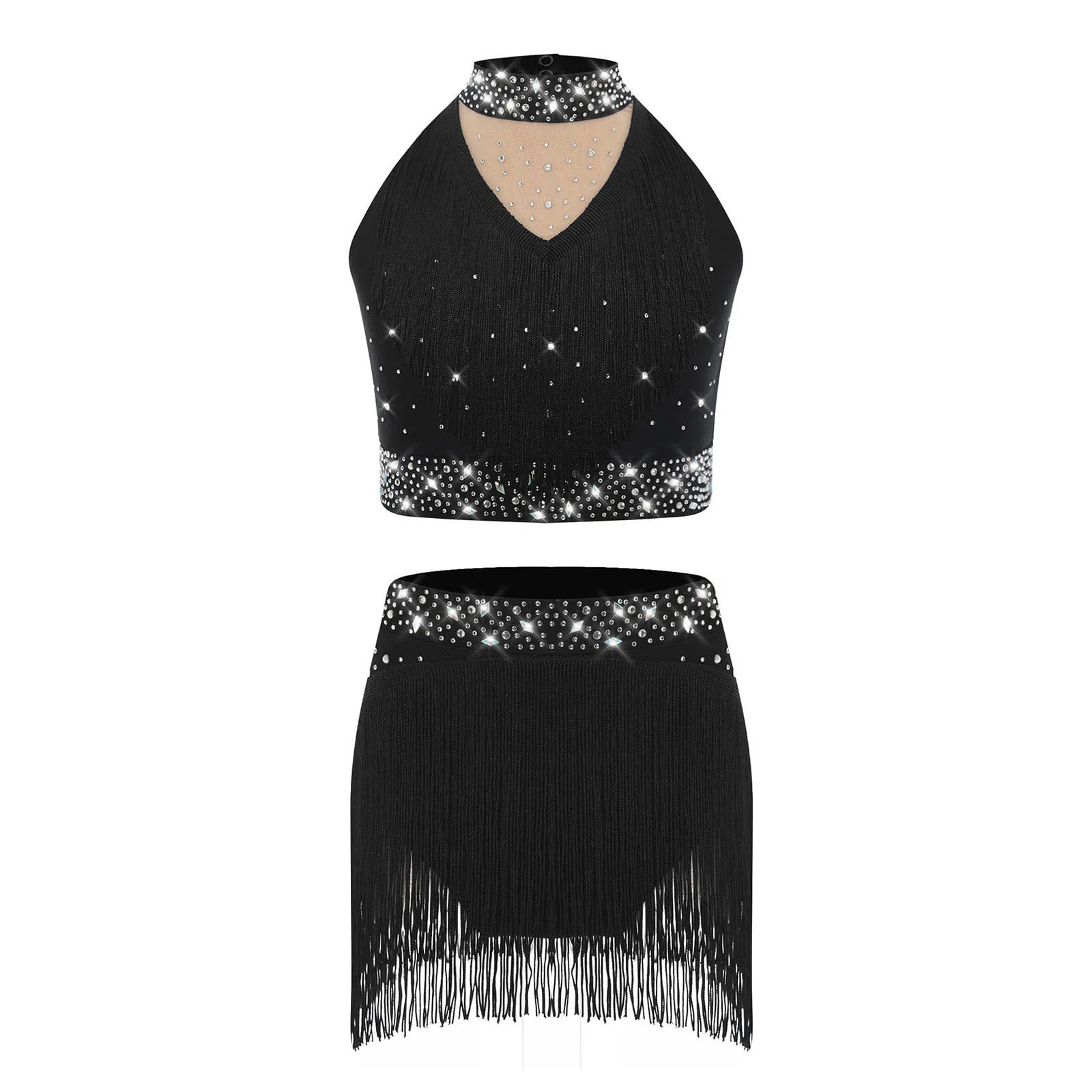 Kids Girls Fringe Latin Dance Costume Stand Collar Cropped Vest Tops + Skirted Leotard Ballet Training Performance Dancewear
Kids Girls Fringe Latin Dance Costume Stand Collar Cropped Vest Tops + Skirted Leotard Ballet Training Performance Dancewear