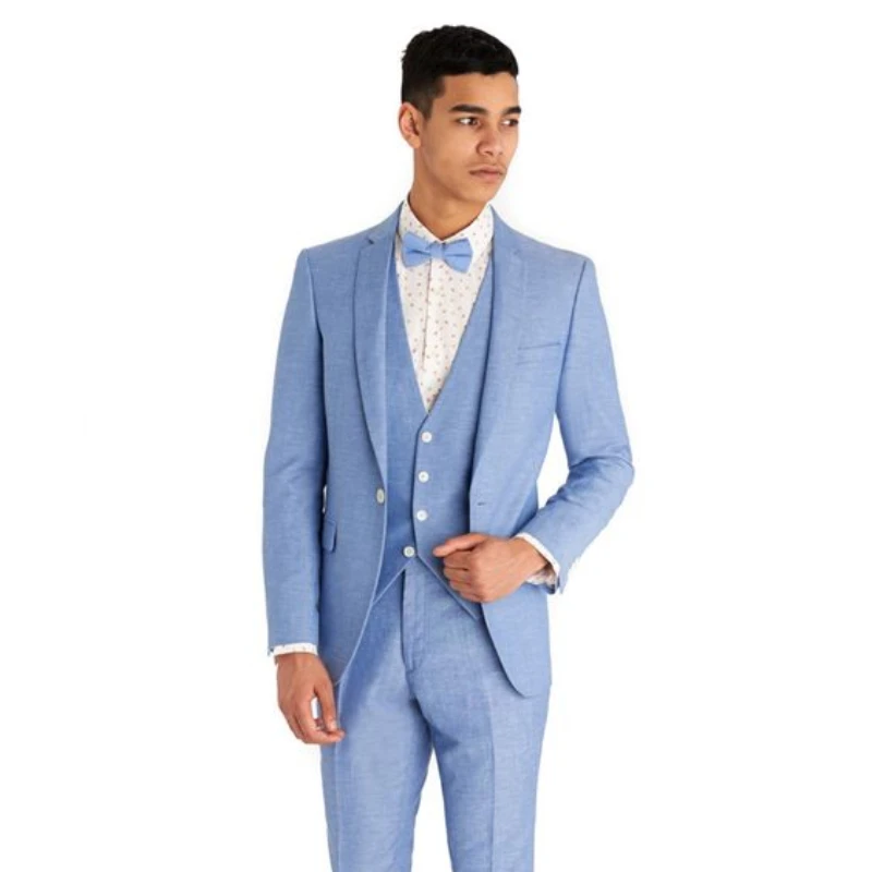 3 Pieces Light Blue Men Suit Slim Fit Tuxedo Groom Suits for Men Wedding Best Man Formal Wear Terno Masculino(Blazer+Vest+Pants)
3 Pieces Light Blue Men Suit Slim Fit Tuxedo Groom Suits for Men Wedding Best Man Formal Wear Terno Masculino(Blazer+Vest+Pants)