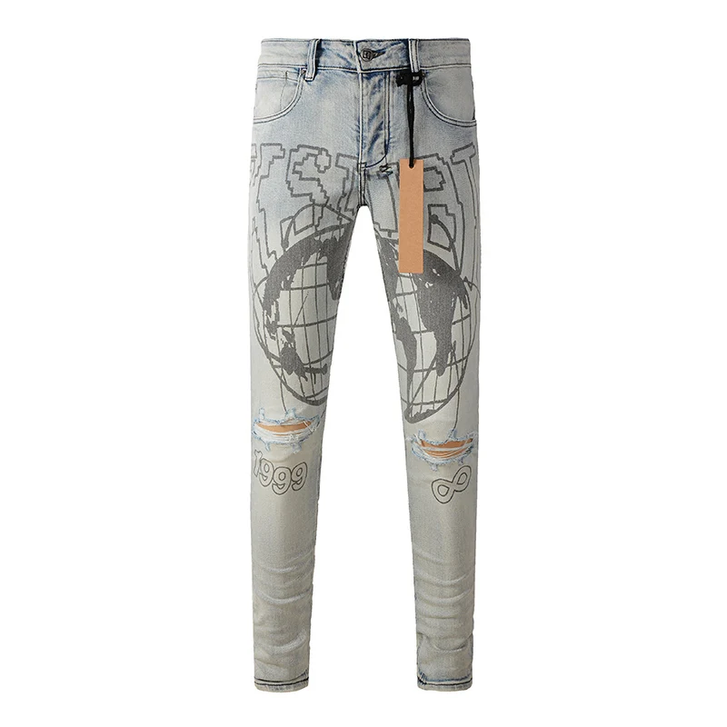 Men's High Street KSUBI Distressed Faded Blue Stretch Skinny Pattern Printing High Quality Button Fly Ripped Jeans Pants
Men's High Street KSUBI Distressed Faded Blue Stretch Skinny Pattern Printing High Quality Button Fly Ripped Jeans Pants