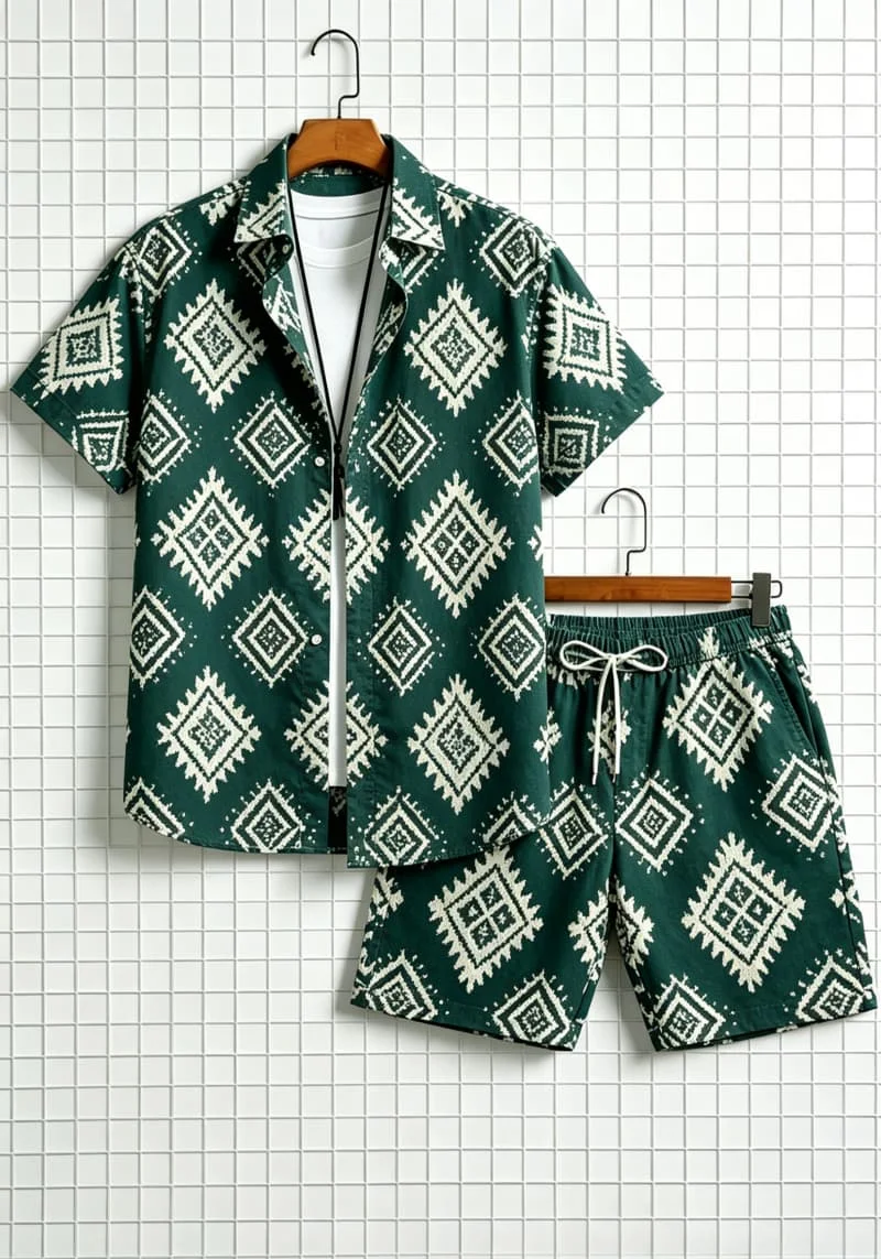 Tribal Aztec Print men's two-piece set, Short Sleeved Shirt And Drawstring shorts, Bold Ethnic Style For All Your Summer
Tribal Aztec Print men's two-piece set, Short Sleeved Shirt And Drawstring shorts, Bold Ethnic Style For All Your Summer