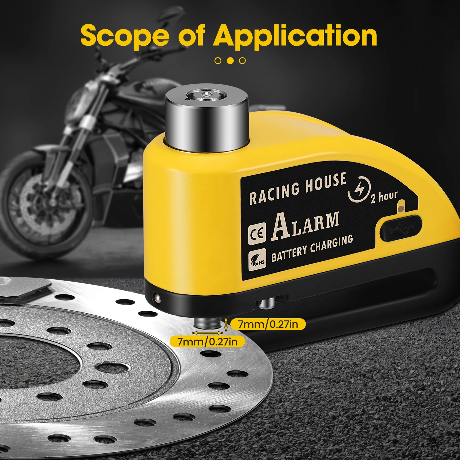 Rechargeable Padlock For Motorcycle Alarm Disc Lock 110db Anti-Theft Alarm For Motorcycle Bike Alarm With 1.5m Reminder Cable
Rechargeable Padlock For Motorcycle Alarm Disc Lock 110db Anti-Theft Alarm For Motorcycle Bike Alarm With 1.5m Reminder Cable