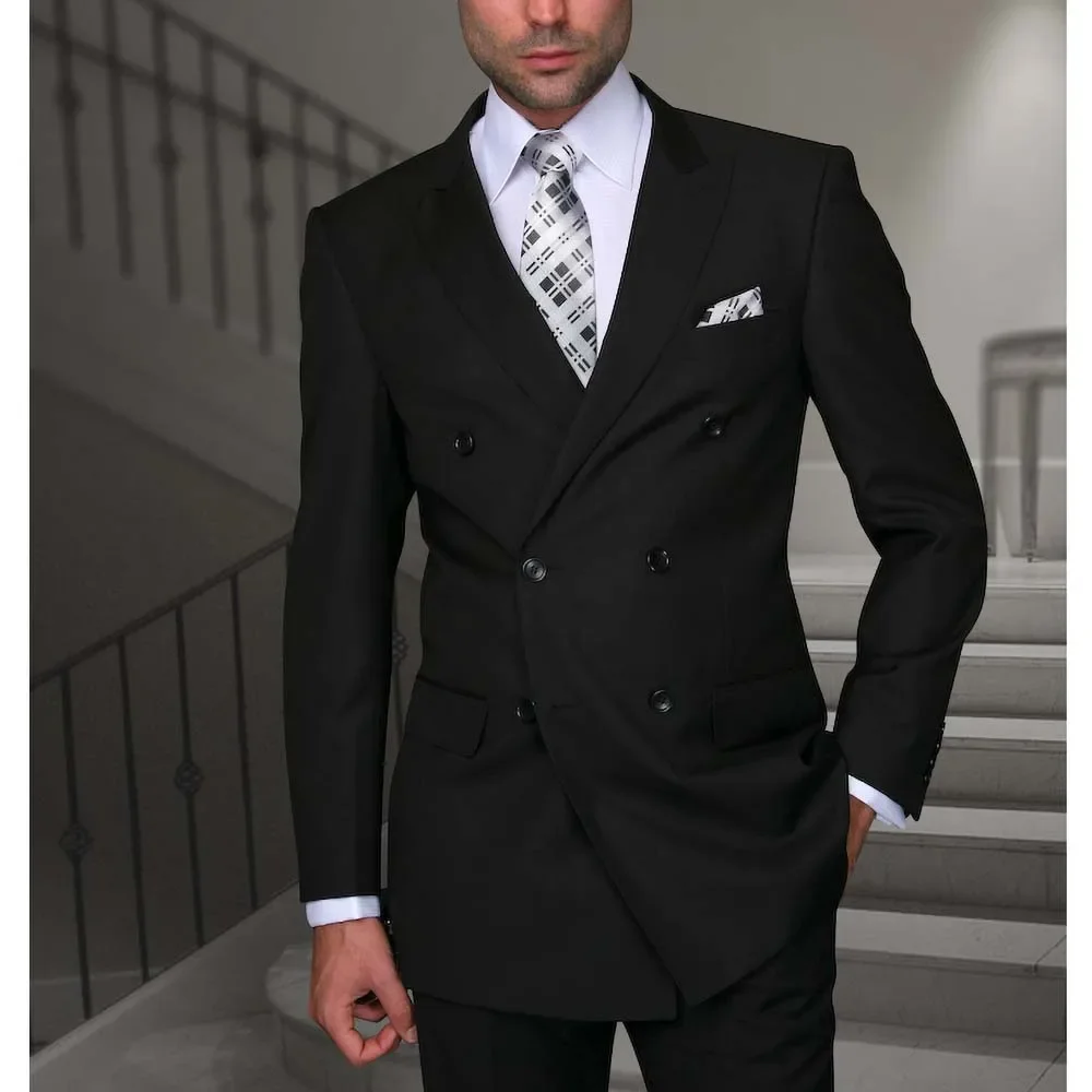 Black Peak Lapel Double Breasted Men Suits Classic Smart Casual Outfits Elegant Groom Wedding Tuxedo 2 Piece Blazer with Pants
Black Peak Lapel Double Breasted Men Suits Classic Smart Casual Outfits Elegant Groom Wedding Tuxedo 2 Piece Blazer with Pants