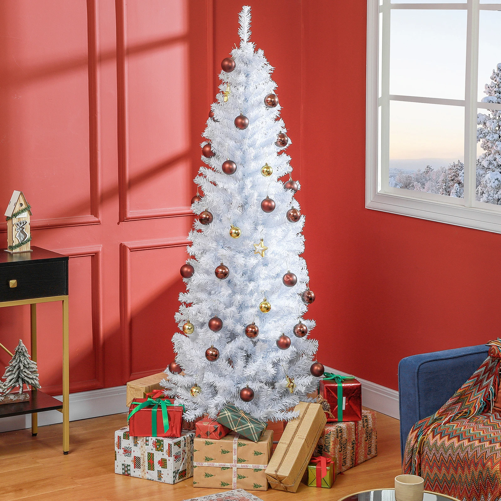 6' Unlit Pencil Christmas Tree Holiday Decor with Stand, White
6' Unlit Pencil Christmas Tree Holiday Decor with Stand, White