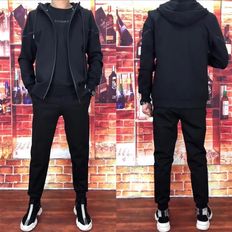 Spring Men's Sport Set Simple Long Sleeve round Neck Hoodie Pants Three Piece Black Casual Wear for Youngsters Autumn Collection
Spring Men's Sport Set Simple Long Sleeve round Neck Hoodie Pants Three Piece Black Casual Wear for Youngsters Autumn Collection