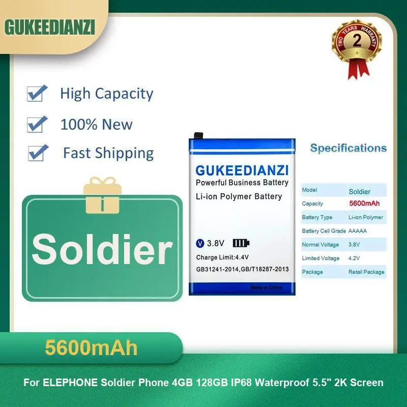 5600mah Soldier Mobile Phone Battery For ELEPHONE Soldier Phone 4GB 128GB IP68 Waterproof 5.5" 2K Screen High Capacity
5600mah Soldier Mobile Phone Battery For ELEPHONE Soldier Phone 4GB 128GB IP68 Waterproof 5.5" 2K Screen High Capacity