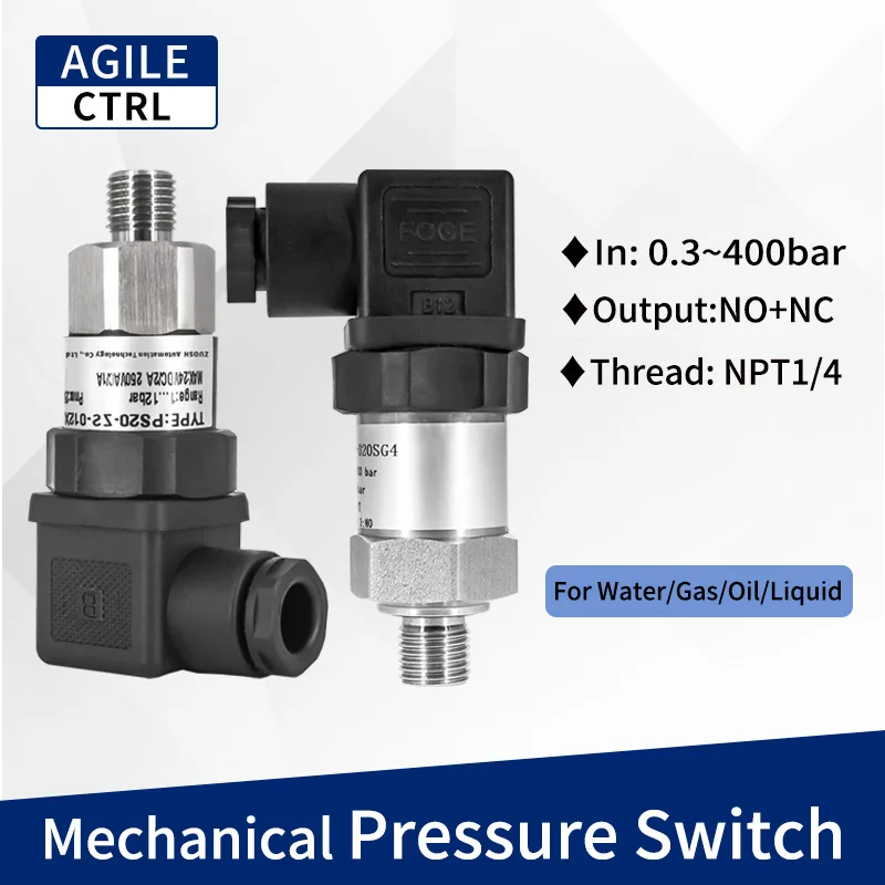 NPT1/4 Adjustable Mechanical Pressure Switch Controller 400bar NO NC Piston Diaphragm Fire Pump Oil Gas Water Pressure Switch
NPT1/4 Adjustable Mechanical Pressure Switch Controller 400bar NO NC Piston Diaphragm Fire Pump Oil Gas Water Pressure Switch